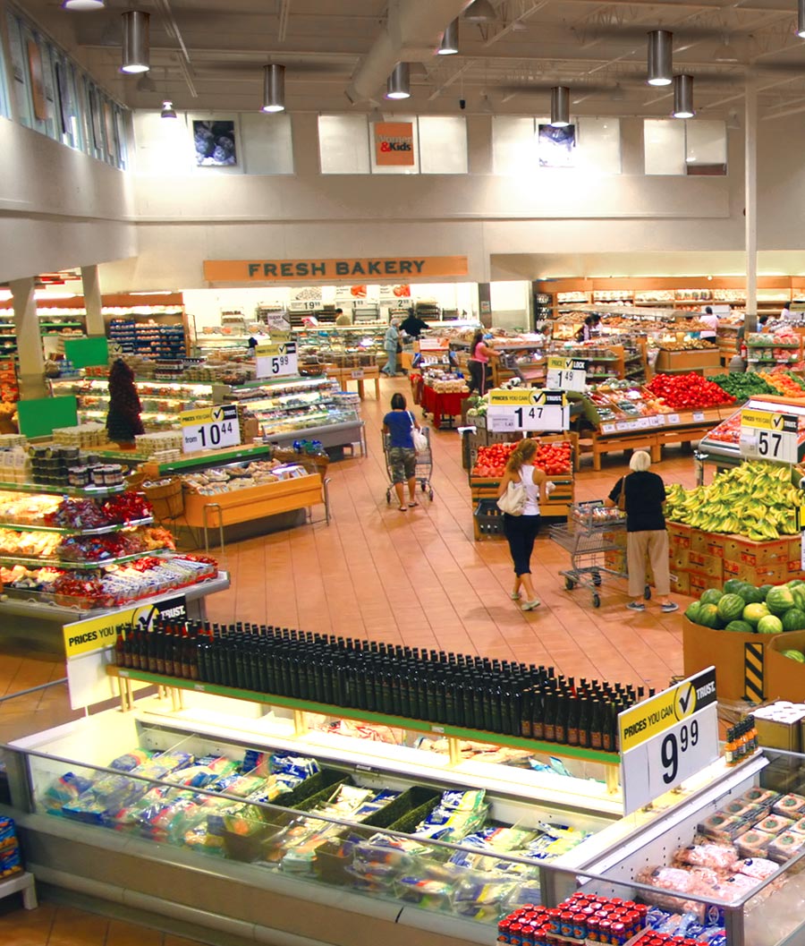 Several Natural Light tubular skylights installed in grocery store